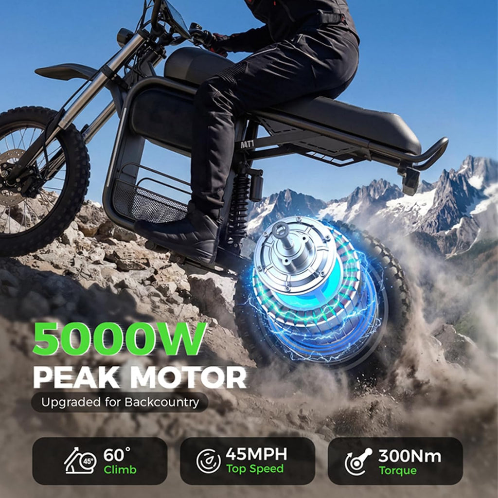 All-Terrain Off-Road Electric Dirt Bike | 5000W Peak Power & 45 MPH High-Speed E-Moto | 52V 20Ah Battery, Full Suspension Trail Bike with 8.9" TFT Display & NFC Keyless Lock