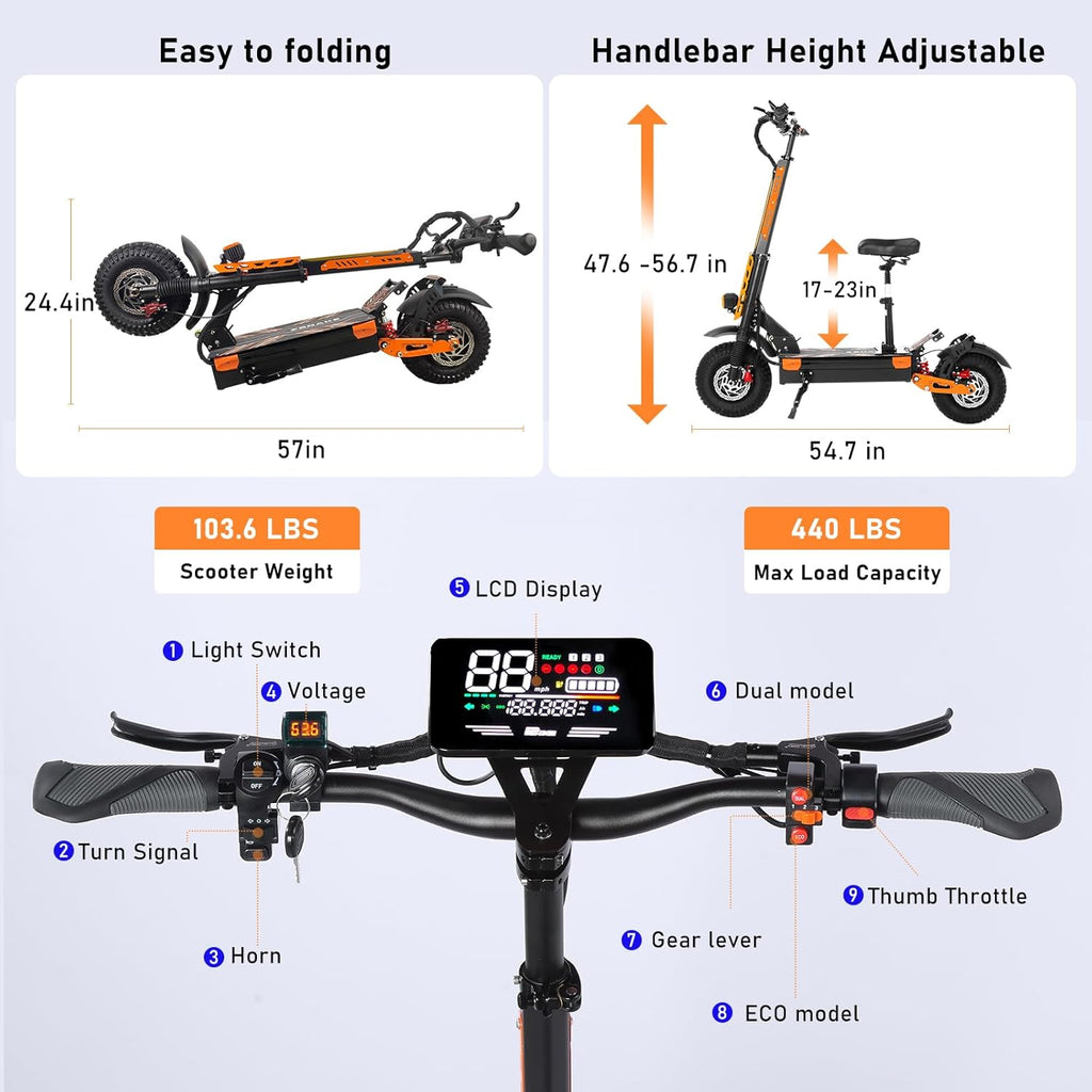 7000W Dual Motor All-Terrain High-Performance Electric Scooter with Seat – 55 MPH & 65+ Mile Range