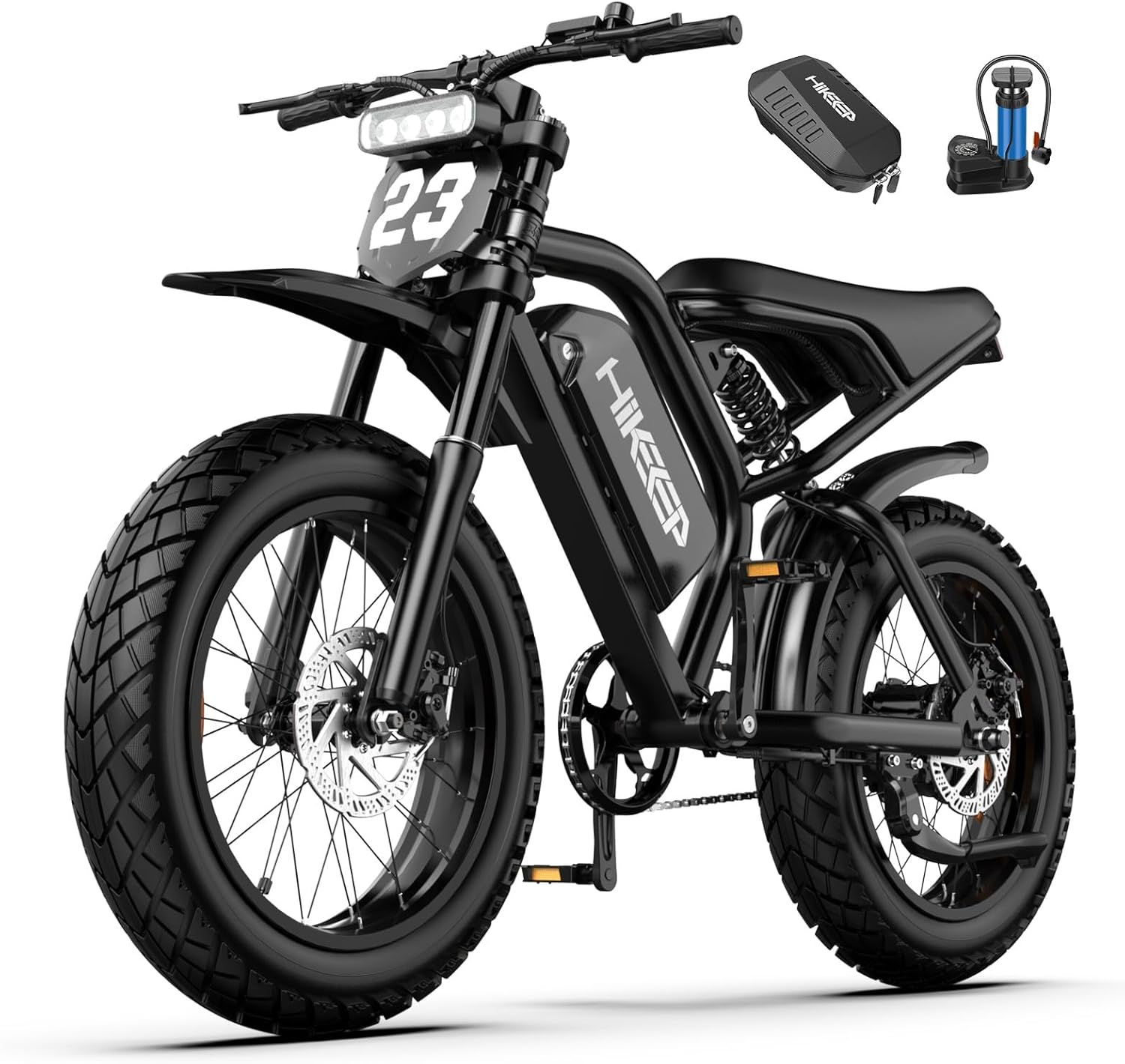 Motorcycle-Style Adult Fat Tire Electric Bike – 1500W Peak, Full Suspension, 20" x 4.0" All-Terrain Tires, Pre-Assembled Heavy Duty E-Bike