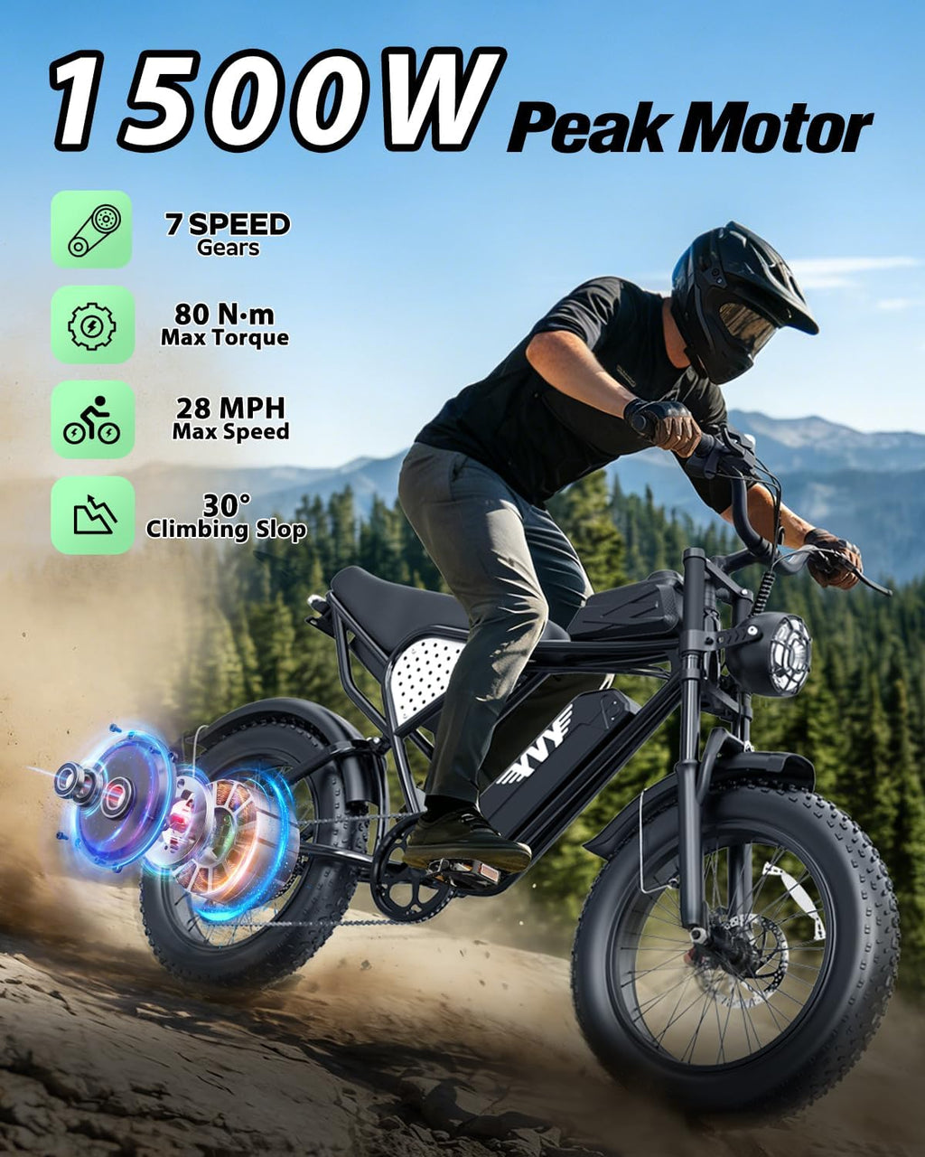 Electric Bike 1500W-3000W Peak Motor, 48V 15.6-40AH