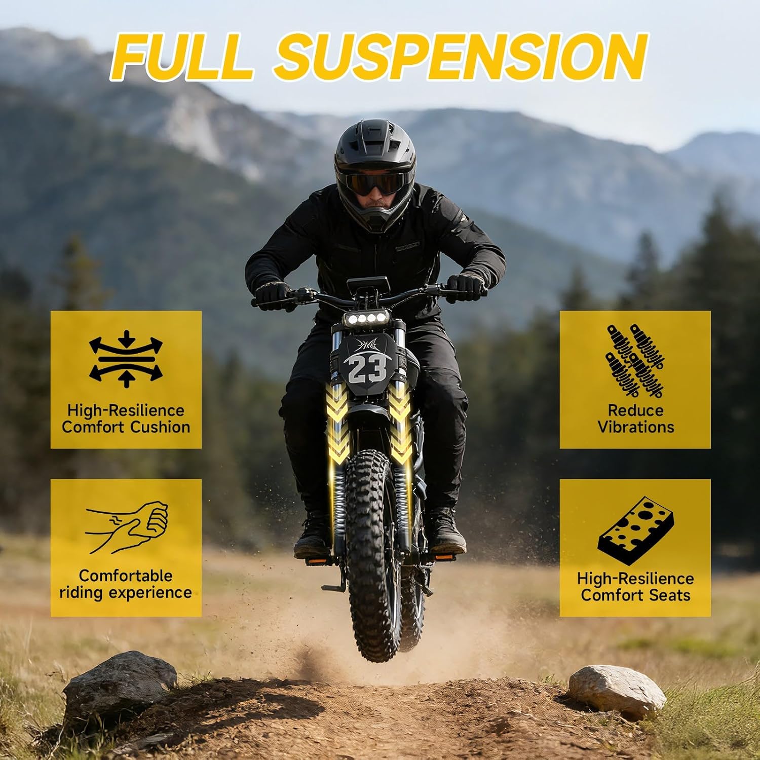Electric Dirt Bike for Adults - Peak 3000W, 52V 40Ah Fat Tire E-Bike with 20x4.0 Tires, Full Suspension, Dual Hydraulic Brakes, NFC Start