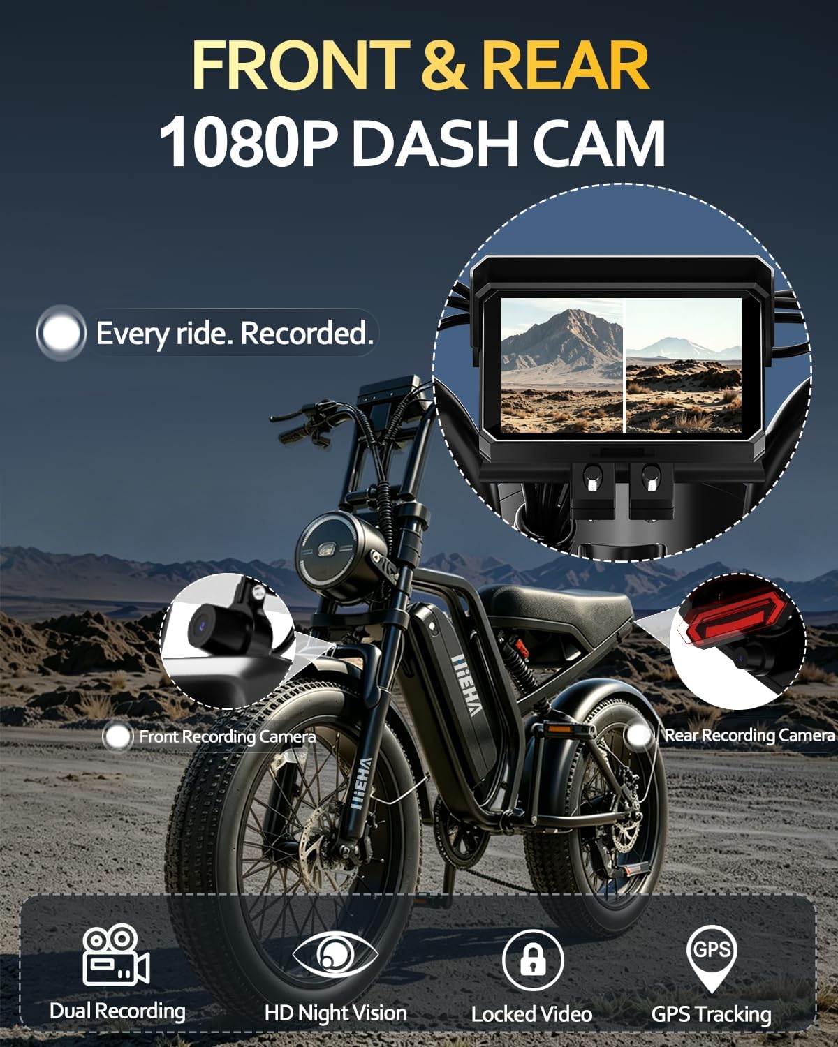 20" All-Terrain Fat Tire Electric Dirt Bike for Adults – 1500W Peak Motor, Smart Dash Cam & Smart Display Navigation E-Bike