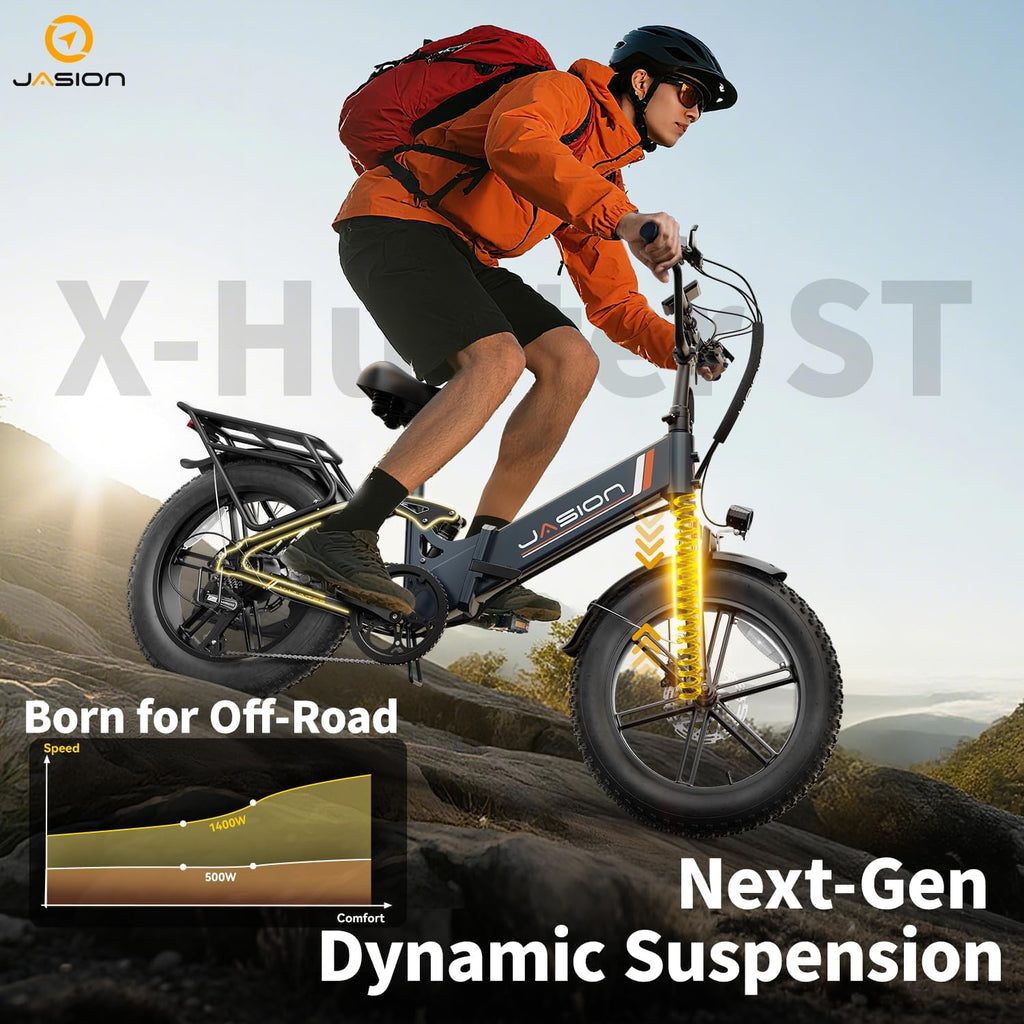 1400W Peak Foldable Electric Bike – 20" Step-Thru Fat Tire E-Bike with Full Suspension & Hydraulic Disc Brakes