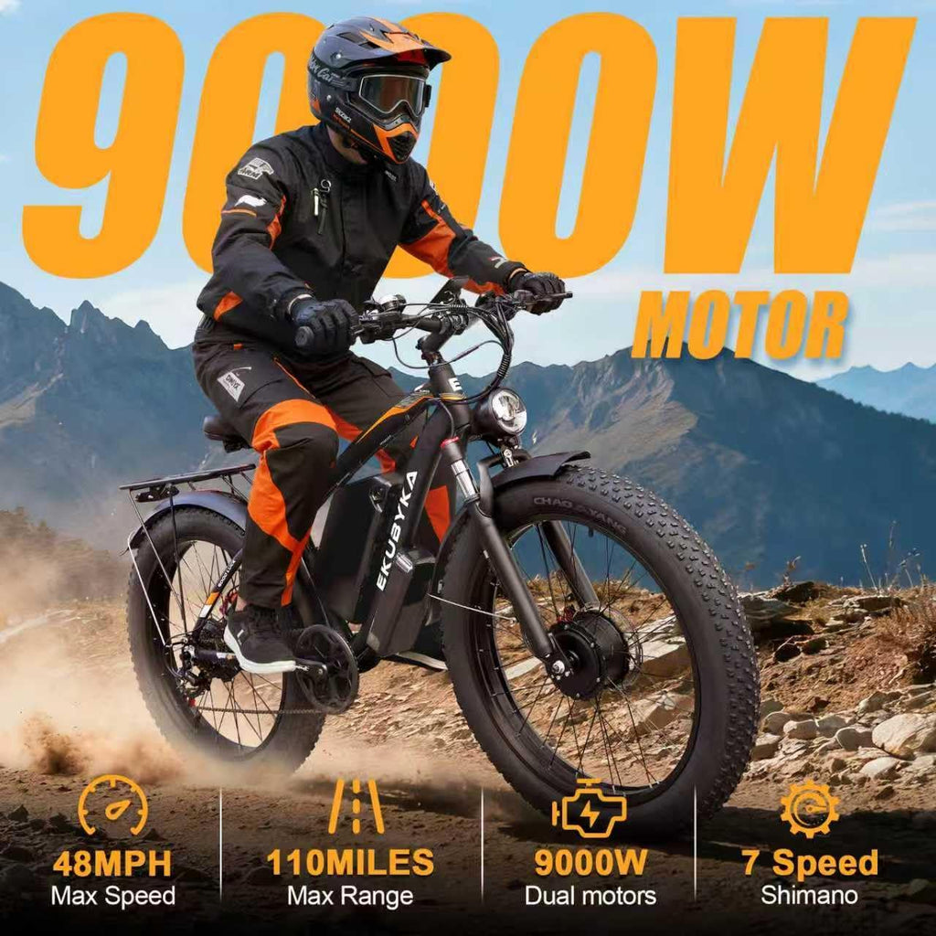 9000W Dual Motor Electric Bike – All-Terrain Fat Tire E-Bike with 110-Mile Range & Hydraulic Brakes