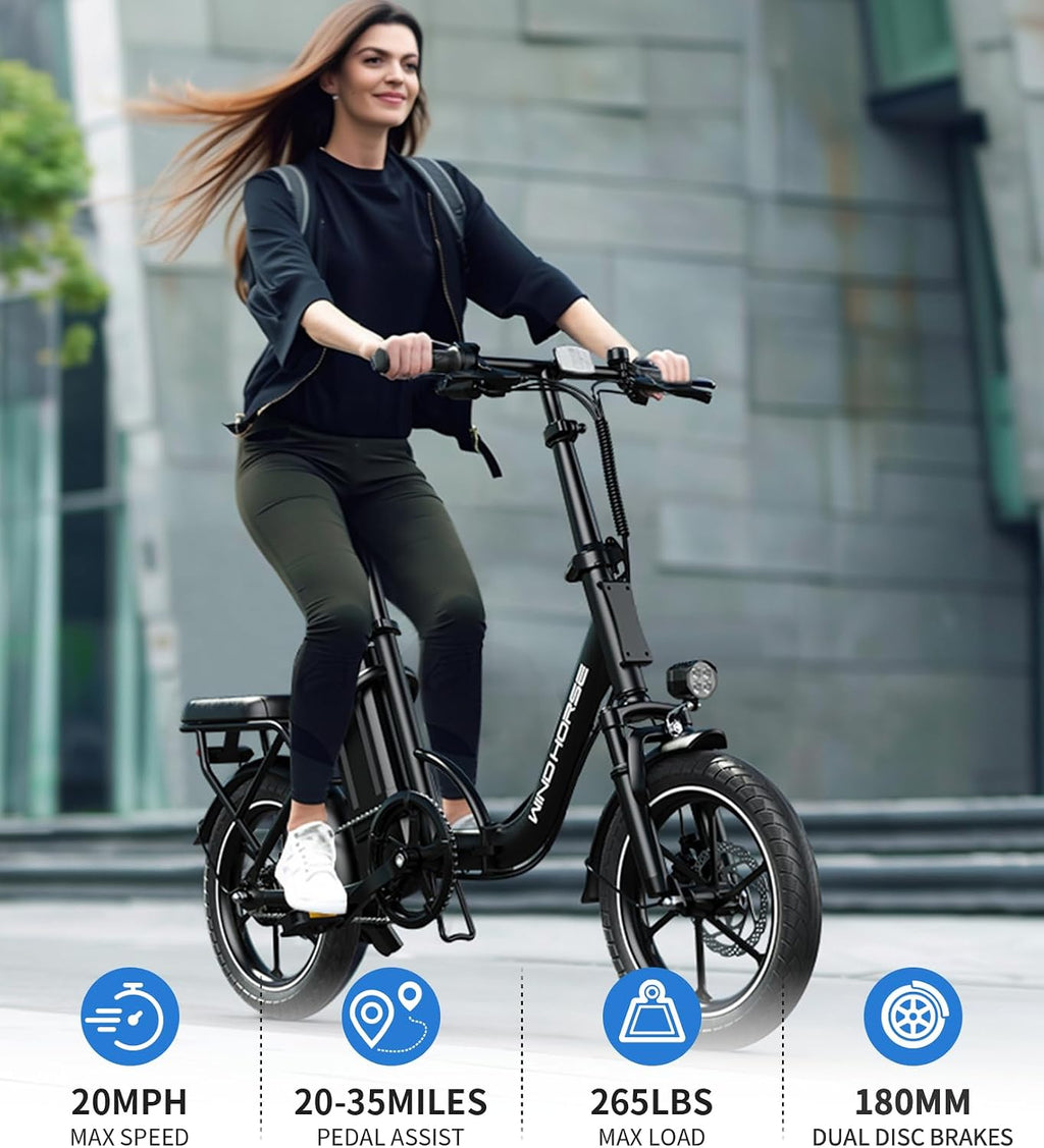 16" Folding Electric Bike for Adults – Compact 630W Peak Motor E-Bike with Dual Disc Brakes
