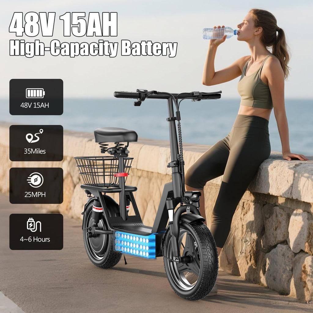 Electric Scooter for Adults, 1000W Peak Motor Electric Scooter with Seat, Up to 25 MPH 35 Miles Range