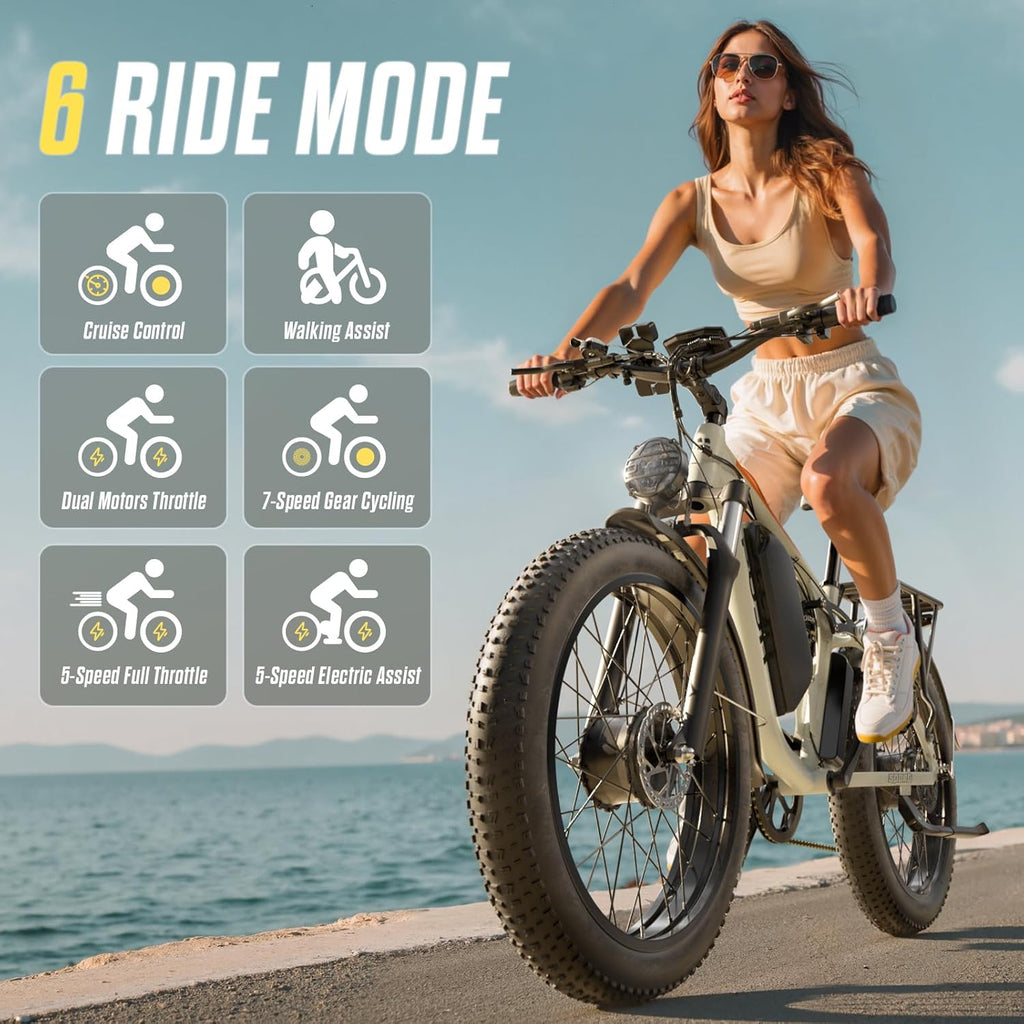 6000W Max Speed 45MPH Dual Motor Electric Bike for Adults,60V 1200Wh