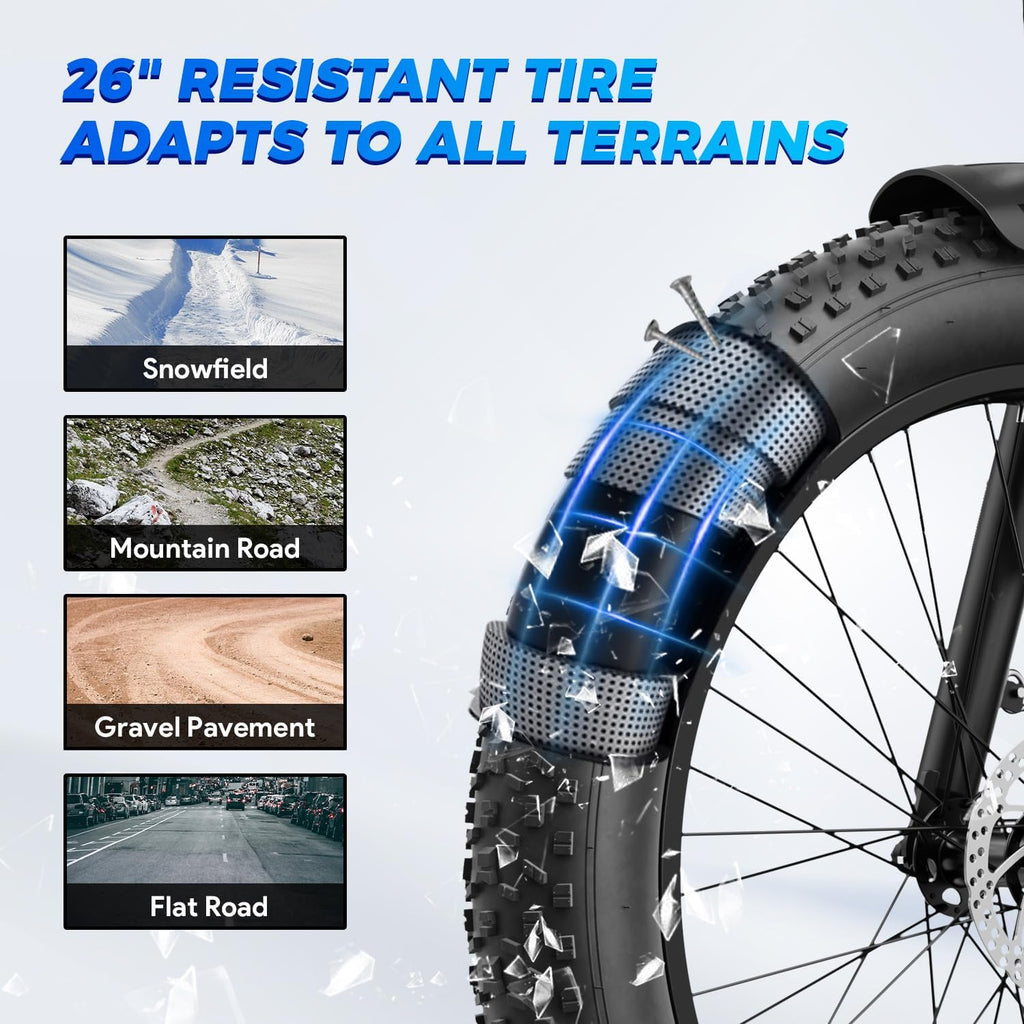 All-Terrain 26" Fat Tire Electric Bike Combo Pack – 1800W Peak Motor, 48V 17.5Ah Removable Battery, 7-Speed 85-Mile Long Range Adult E-Bike Set