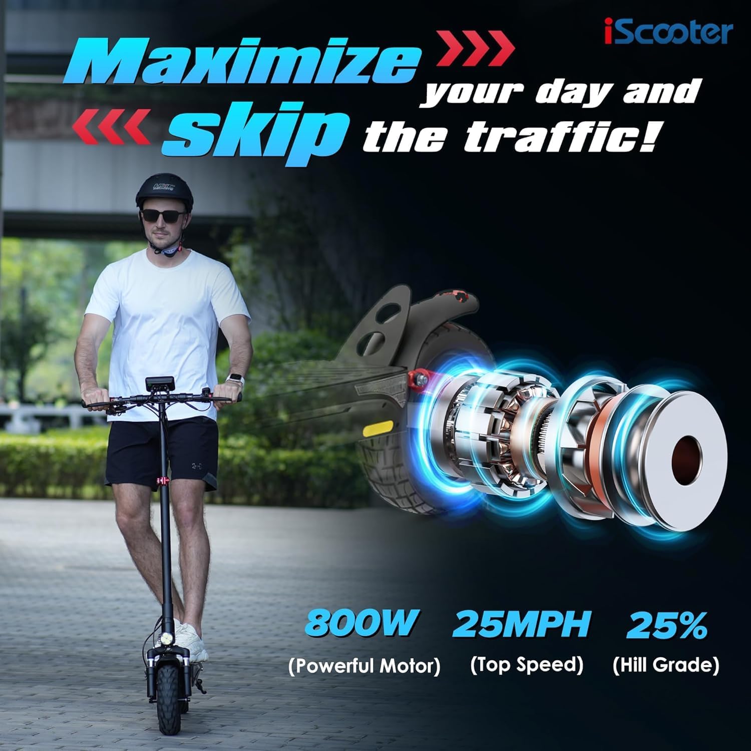 Electric Scooter, Off Road Tires, 800W Motor E-Scooter Up to 25/28 Miles Range,Top Speed 25/28 MPH, Adjustable Handlebar Height,Folding Commuting Electric Scooter for Adults