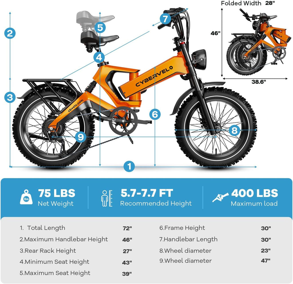 1000W Folding Electric Mountain Bike | 20" Fat Tire, 35MPH, 100-Mile Range