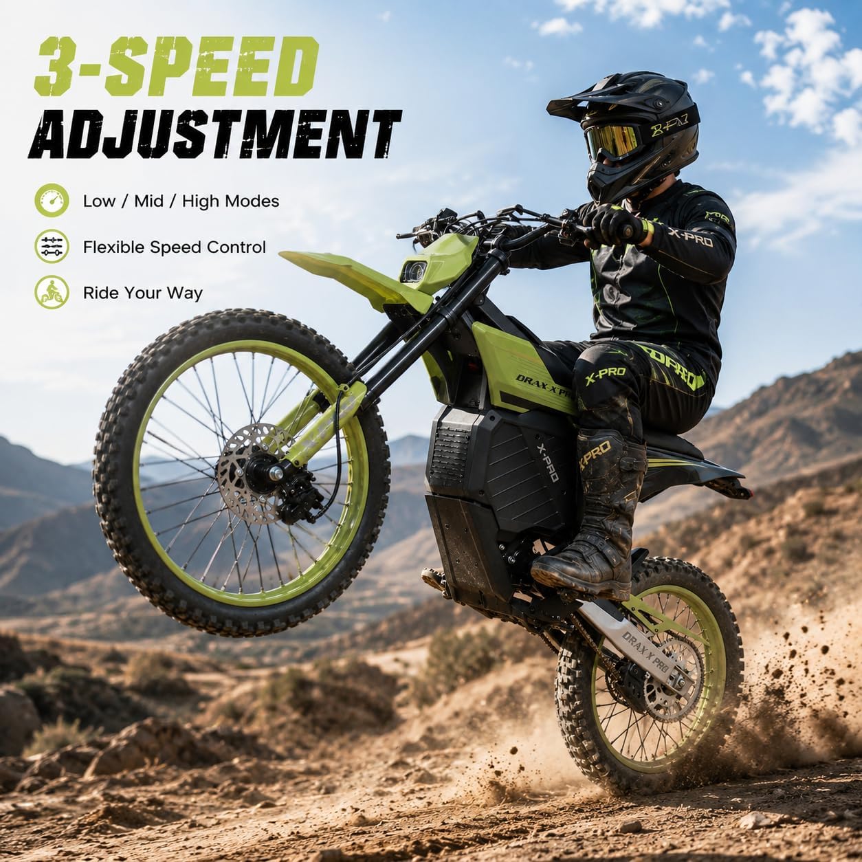 Electric Dirt Bike,Mid- Drive Motor, 55 Mph Max Speed, 72V 30AH