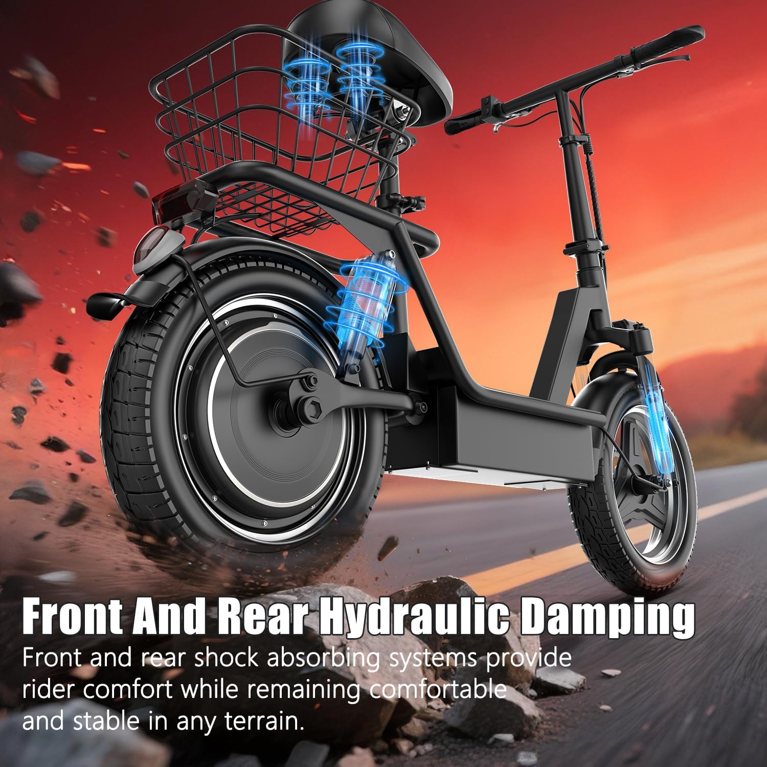 Electric Scooter for Adults, Electric Scooter with Seat with 1000/1400W Peak Motor, 25Mph, 30/45 Miles Range, 14" Foldable Escooter with Multiple Suspension for Commuter, Travel, Shopping