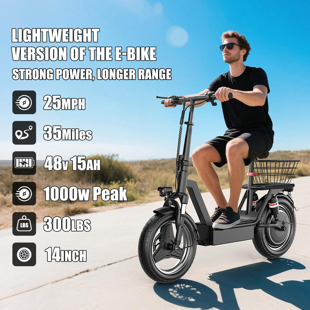 Electric Scooter for Adults, Electric Scooter with Seat with 1000/1400W Peak Motor, 25Mph, 30/45 Miles Range, 14" Foldable Escooter with Multiple Suspension for Commuter, Travel, Shopping
