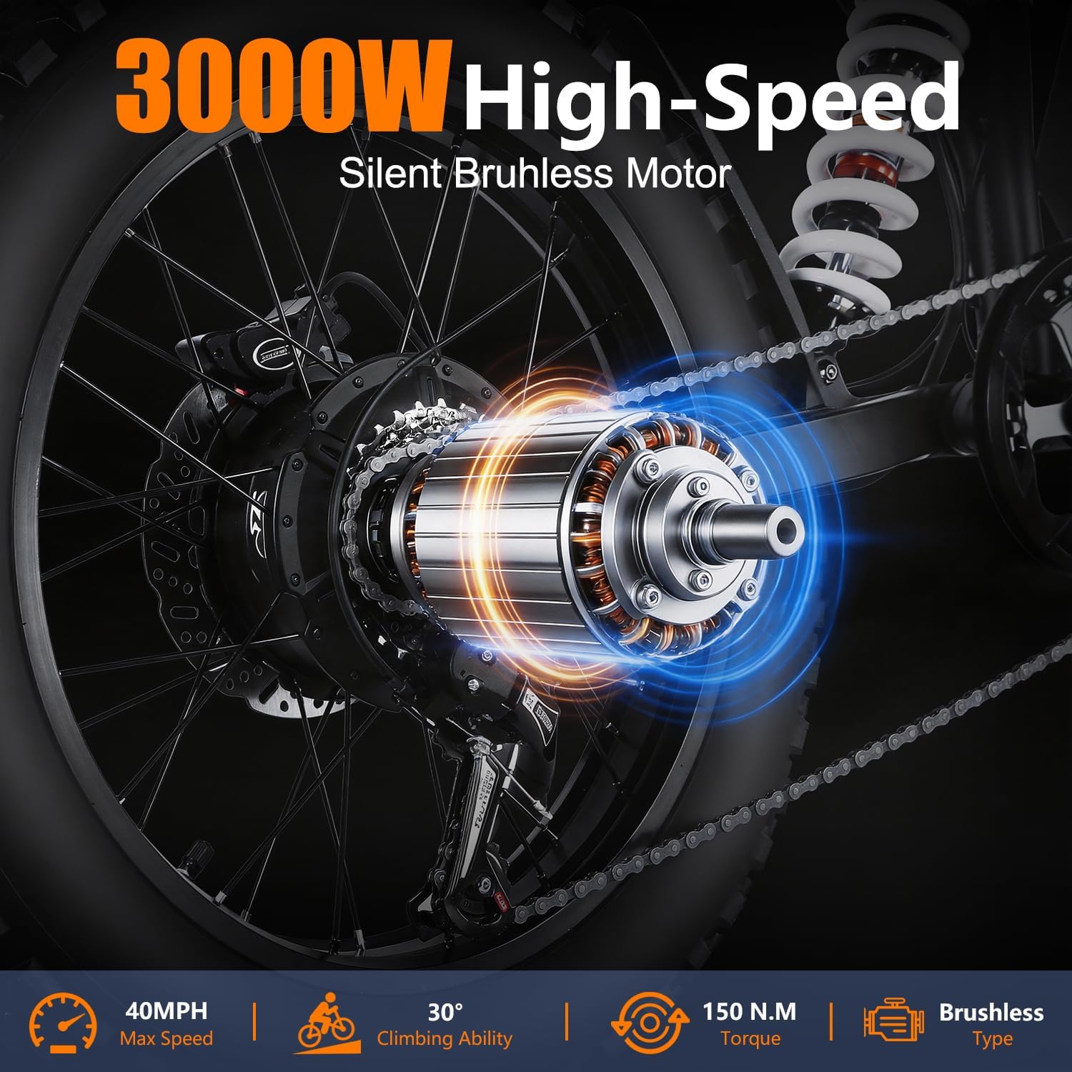 Electric Dirt Bike, 39-50MPH Off-Road Ebike, Dual Suspension, Hydraulic Disc Brakes, UL2849