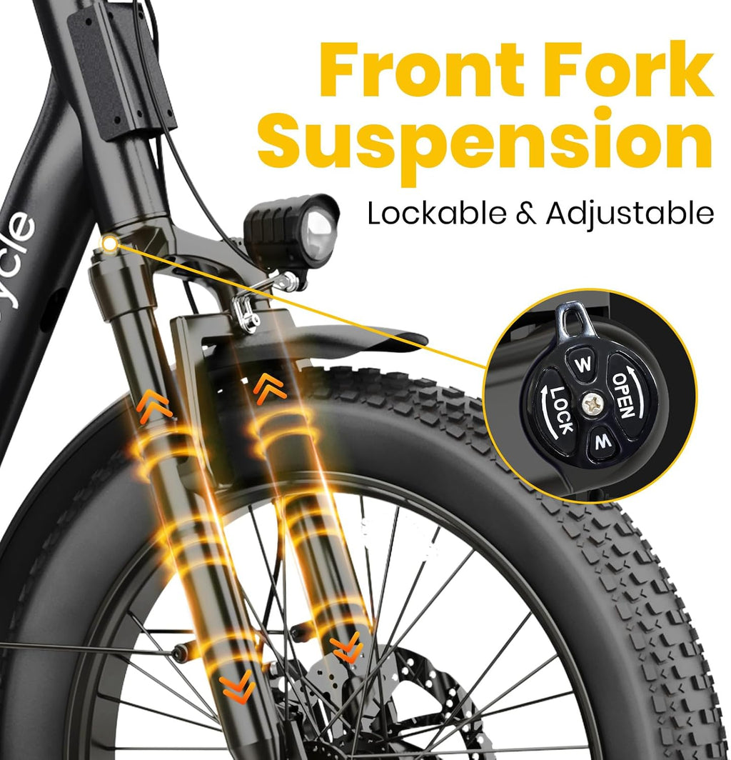 Step-Thru Fat Tire Adult Electric Bike – 1800W Peak, 28 MPH, Up to 90-Mile Range, 20" All-Terrain Wheels & 7-Speed Drivetrain