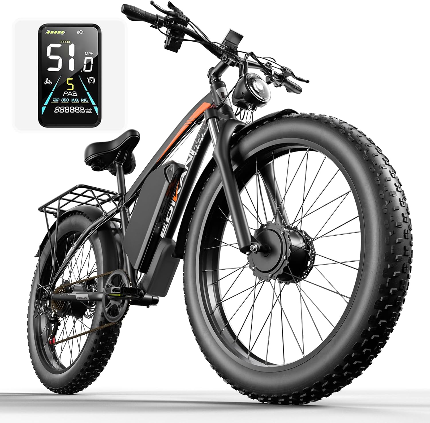 All-Terrain 26" Fat Tire Electric Bike – 6000W Peak Dual Motor, 51MPH Max Speed, 52V 36Ah Removable Battery, 130 Miles Max Range Hyper E-Bike