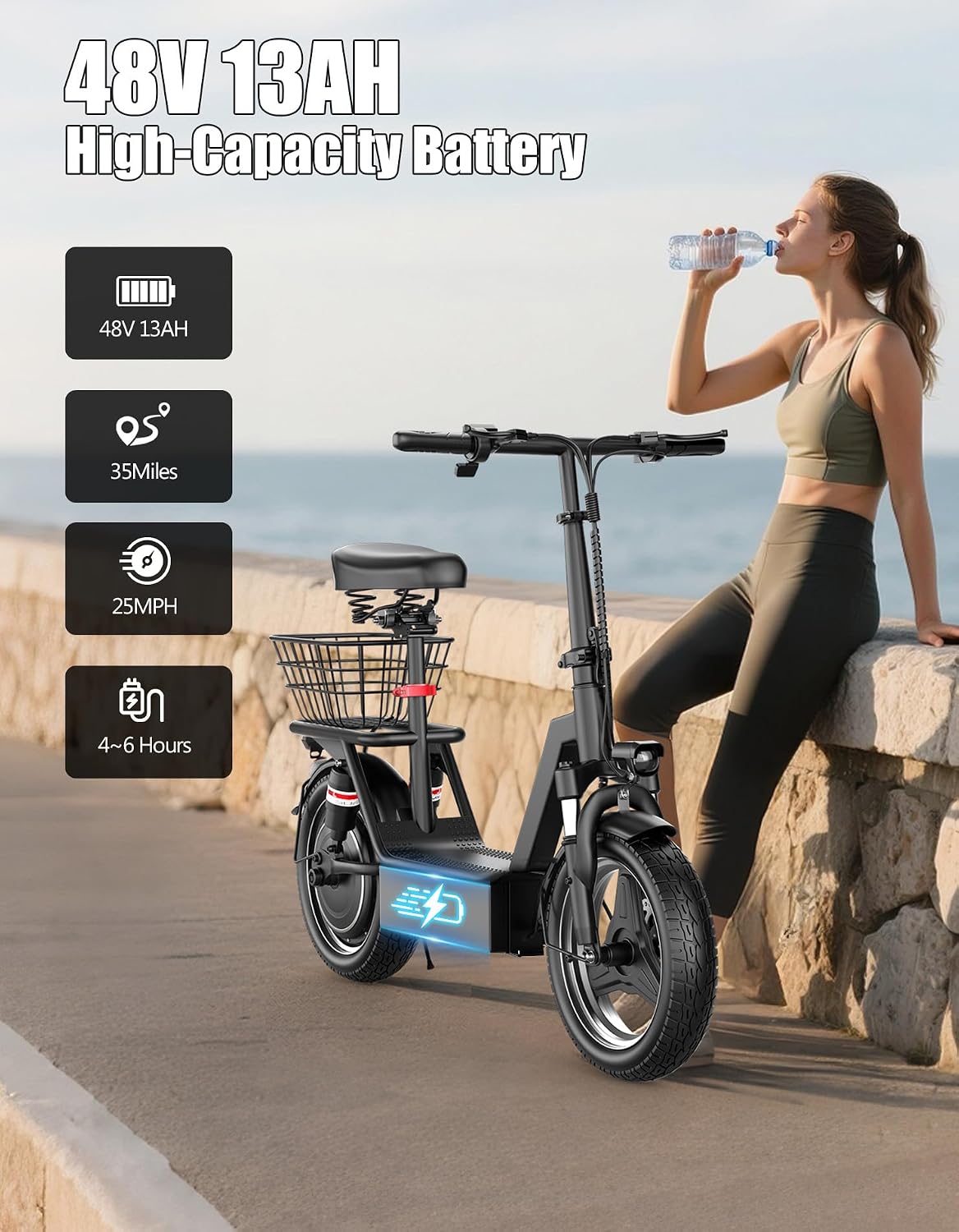 Electric Scooter Adults with Seat, 1000W Peak Motor, 35 Miles