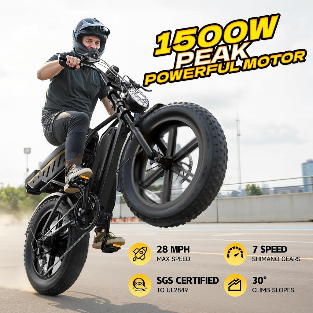 1500W Peak Dual-Suspension Fat Tire Electric Bike for Adults – 20" Moped E-Bike with Removable 48V 15Ah Battery