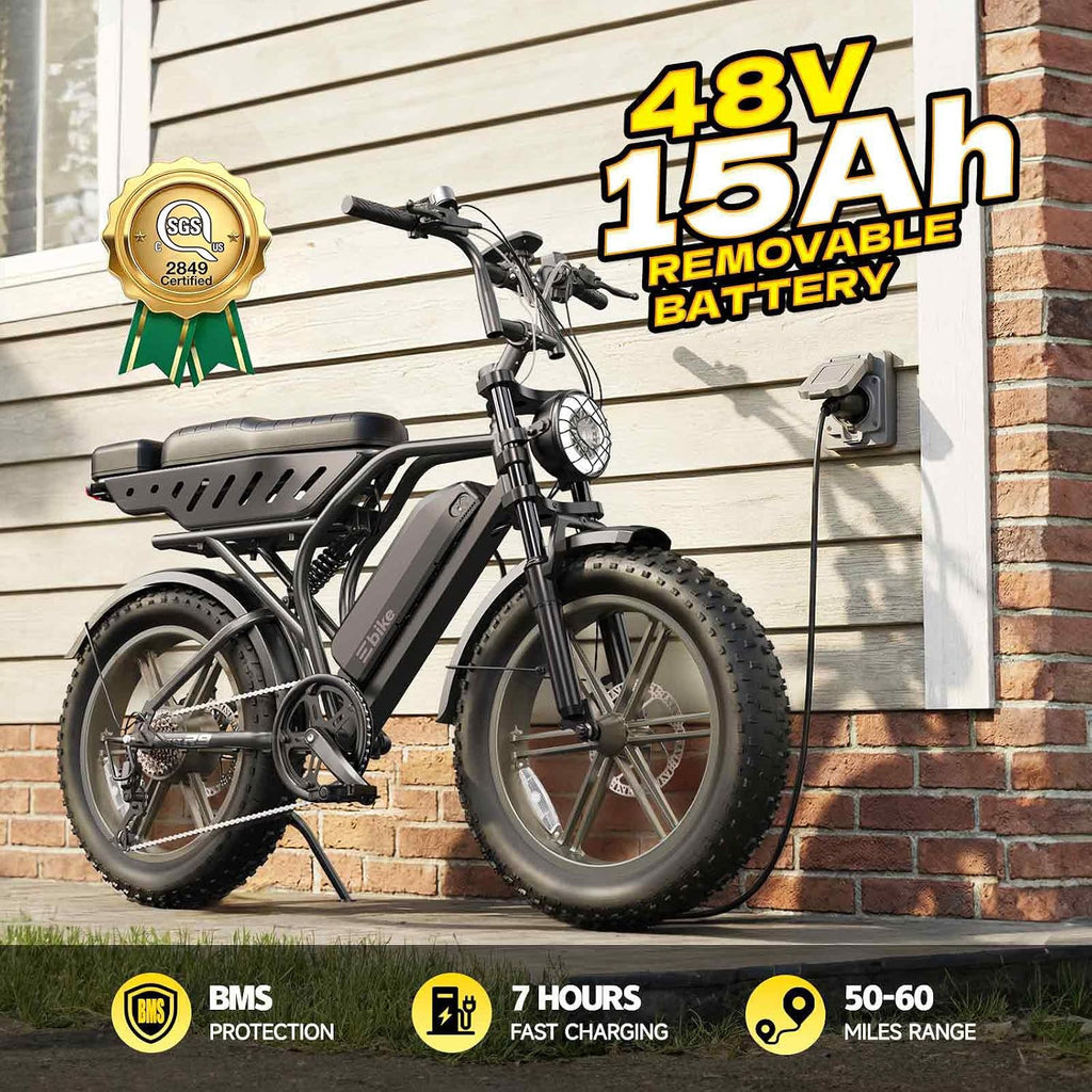 Electric Bike for Adults, 1500W Peak Motor 60 Miles Fat Tire Ebike with 48V 15Ah