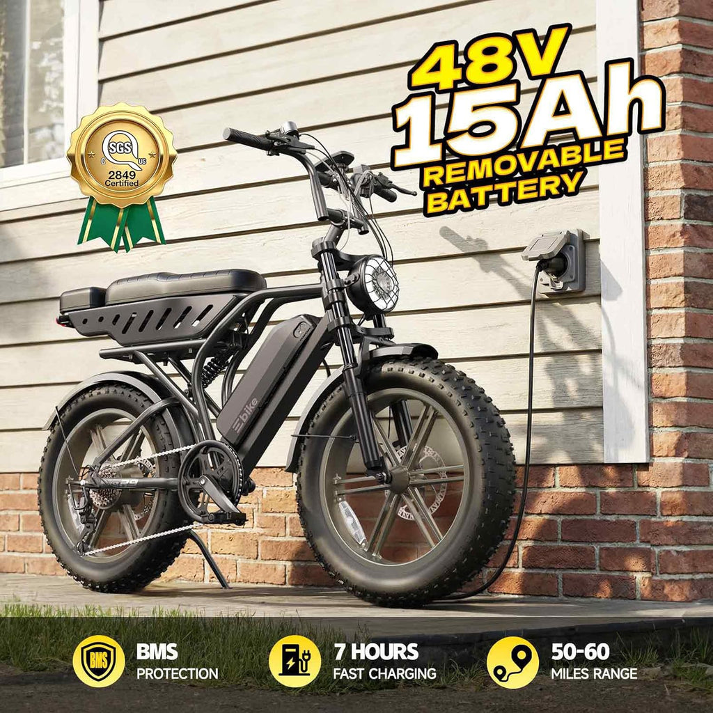 1500W Peak Dual-Suspension Fat Tire Electric Bike for Adults – 20" Moped E-Bike with Removable 48V 15Ah Battery