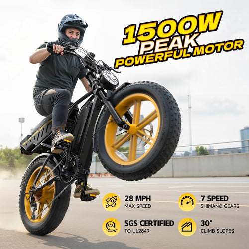 1500W Peak Folding Electric Bike with Rear Seat | 20" Fat Tire, 60-Mile Range