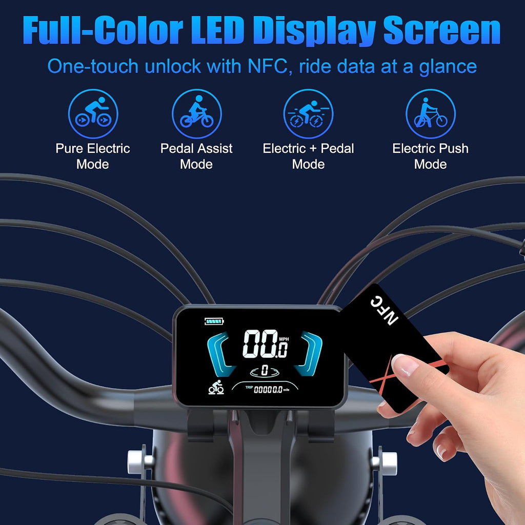 Full Suspension Fat Tire Electric Bike with NFC Unlock – 1500W Peak Motor, 20" x 4.0" All-Terrain E-Bike, 48V 20Ah, 31MPH, UL 2849 Certified (80 Miles Max Range)