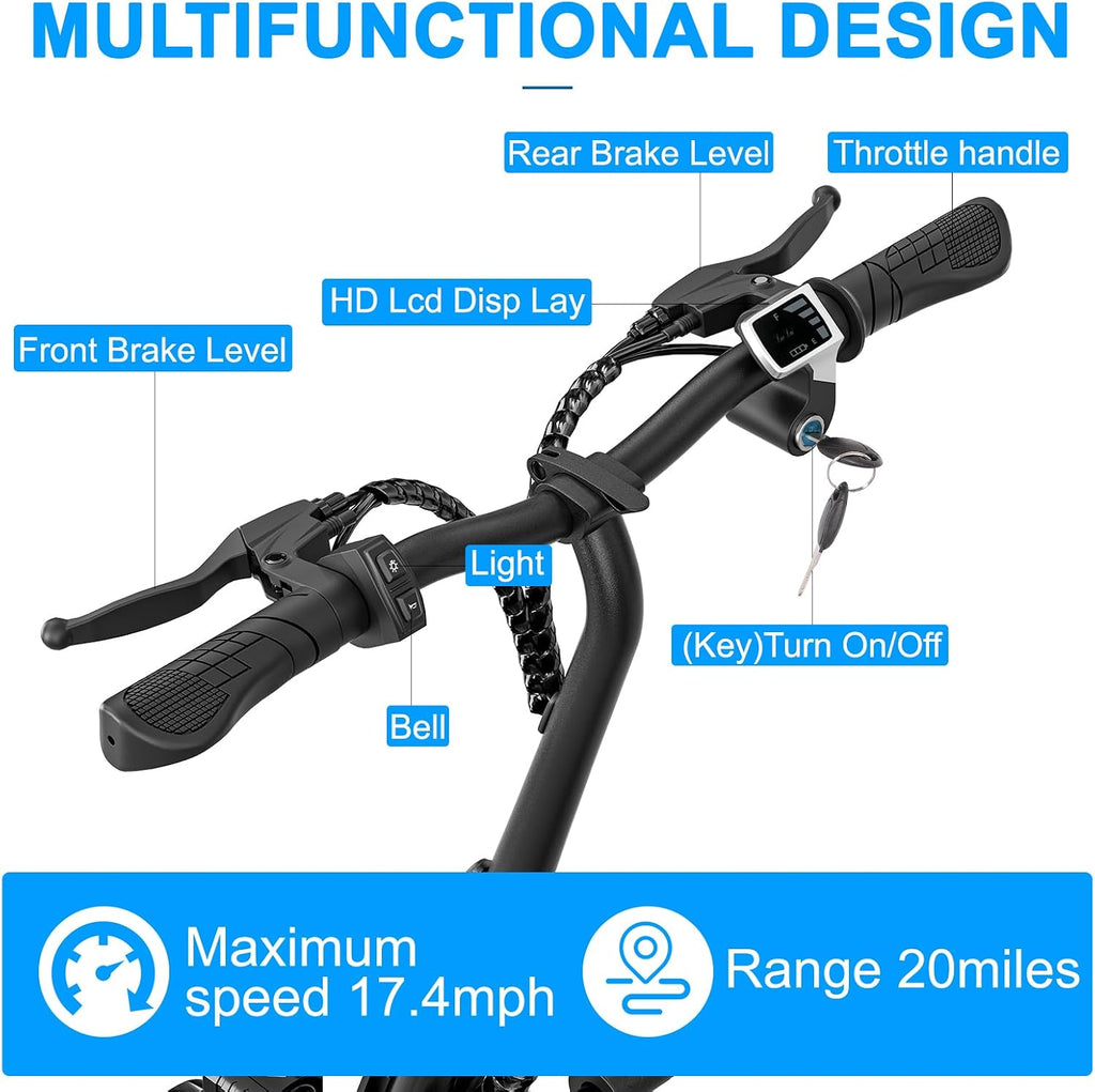 Electric Scooter with Seat for Adults - 500W Motor, 14" Pneumatic Tires, 17.4MPH & 20-Mile Range Commuter Electric Bicycle (Silver)