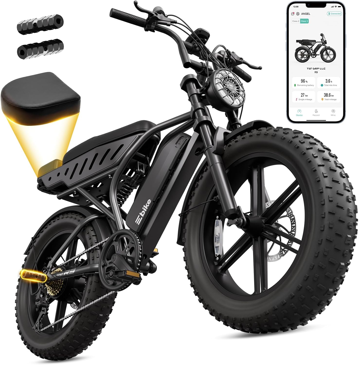 Electric Bike for Adults 1500W Peak 20" Fat Tire All-Terrain E-Bike 60/130 Miles Electric Dirt Bike - 48V 15/30AH