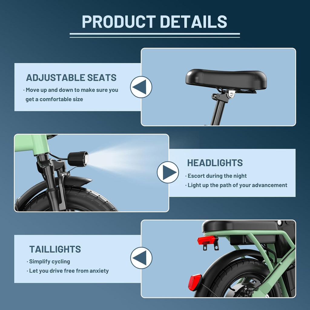 14" Compact Folding Electric Bike | High-Peak Motor & 48V Removable Battery