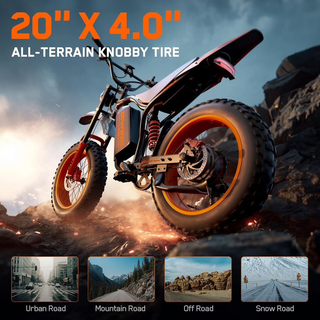 20" High-Performance All-Terrain Fat Tire Electric Bike | 6000W Peak, Full Suspension, 45 MPH, NFC Display