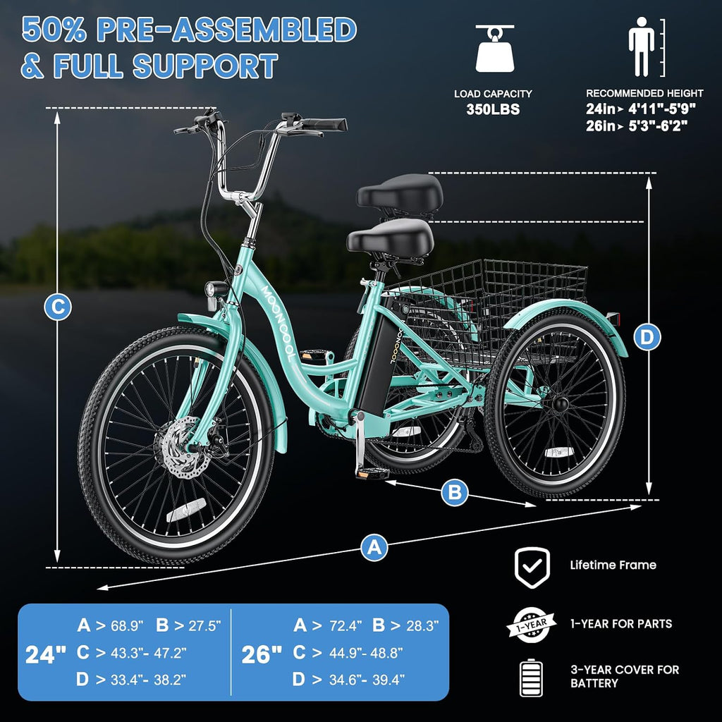 7-Speed Adult Electric Tricycle – 3-Wheel E-Trike with 700W Peak Front Drive Motor and Removable Battery