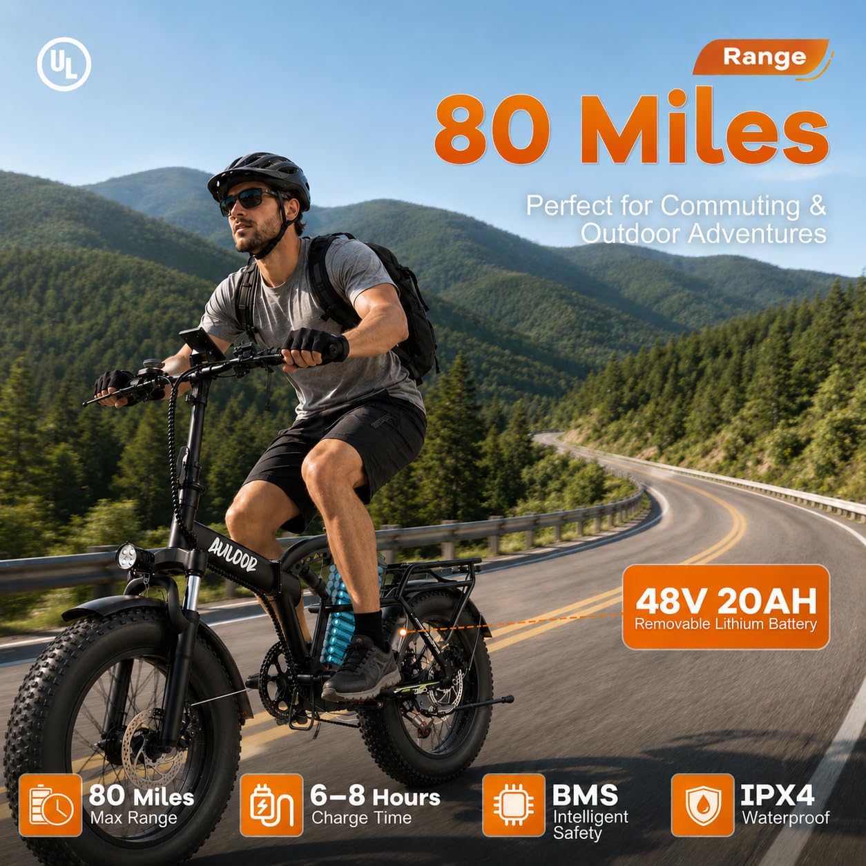 Folding All-Terrain Full Suspension Electric Bike | 1000W Peak Adult E-Bike with 20" Fat Tires