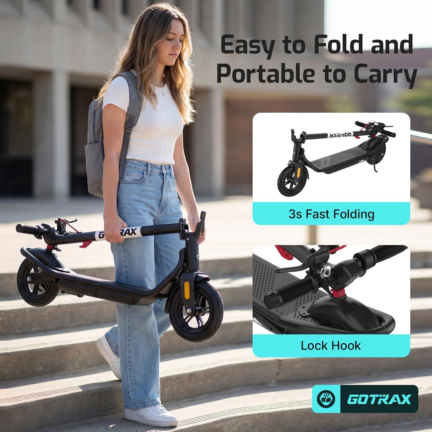 Electric Scooter for Adults, Max 12 Mile Range & 15.5Mph by 250W Motor, 8.5" Front Air & Rear