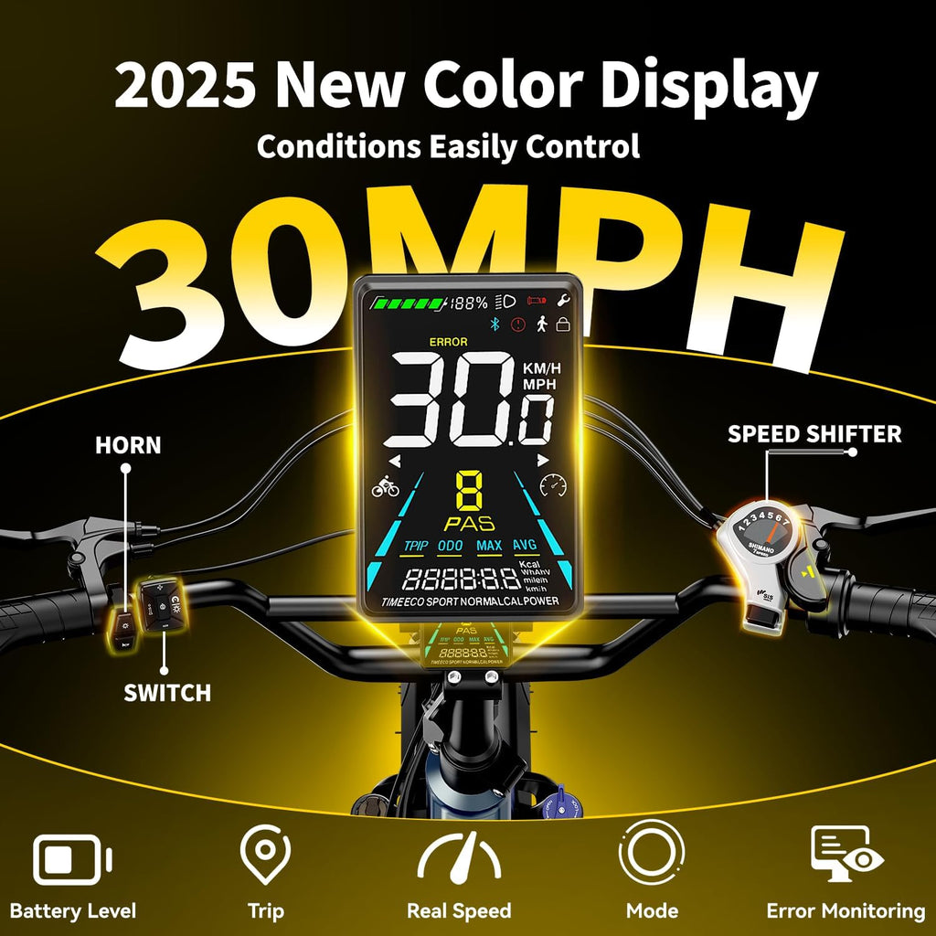 1400W Peak Foldable Electric Bike – 20" Step-Thru Fat Tire E-Bike with Full Suspension & Hydraulic Disc Brakes