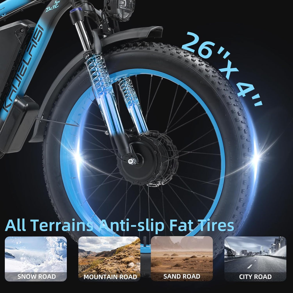 Electric Bike for Adults, Peak 4000W Power 26” Fat Tire Ebike, Dual Motor Electric Bicycles, 48V