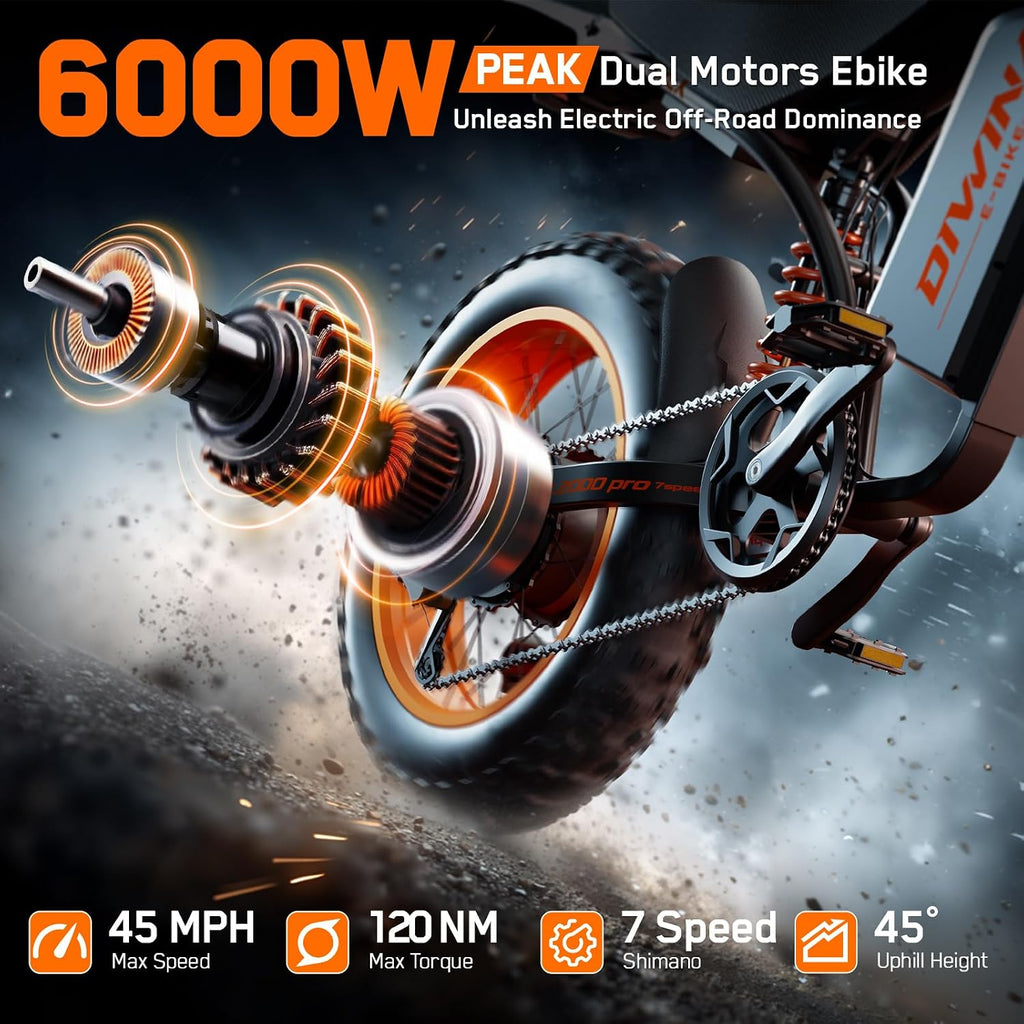 20" High-Performance All-Terrain Fat Tire Electric Bike | 6000W Peak, Full Suspension, 45 MPH, NFC Display