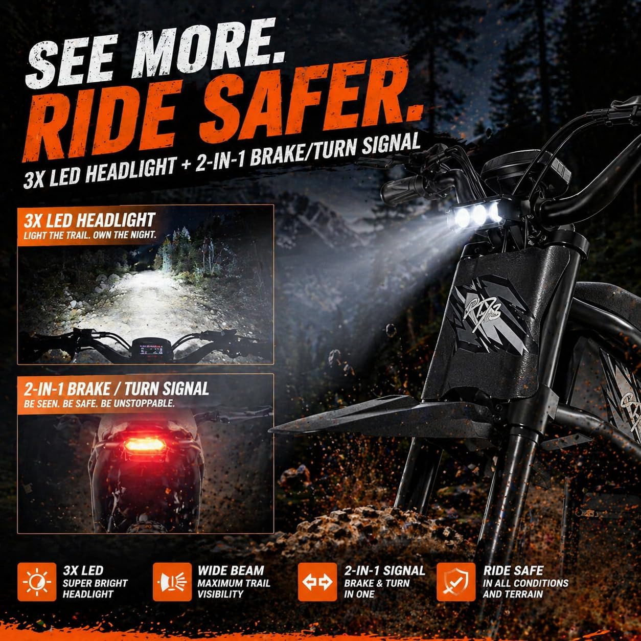 Electric Dirt Bike for Adults Teens, 3000W 60V 50MPH / 2400W 48V 37MPH Long Range Dirtbike, Motorcycle Tire, UL2849 All Terrain Ebike
