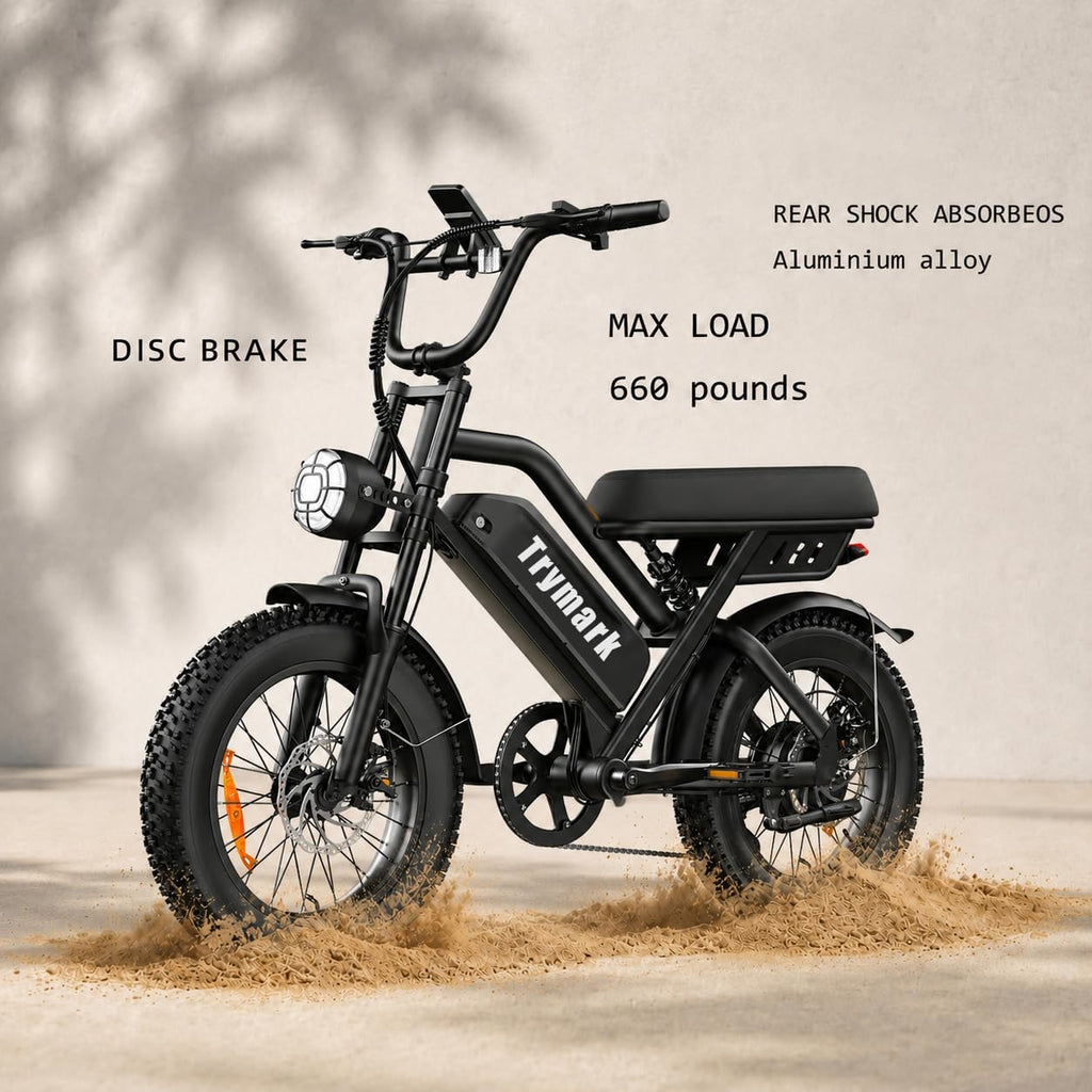 Fat Tire Electric Bike (16" or 20") – 1500W Peak Motor, Full Disc Brakes & 7-Speed Gears