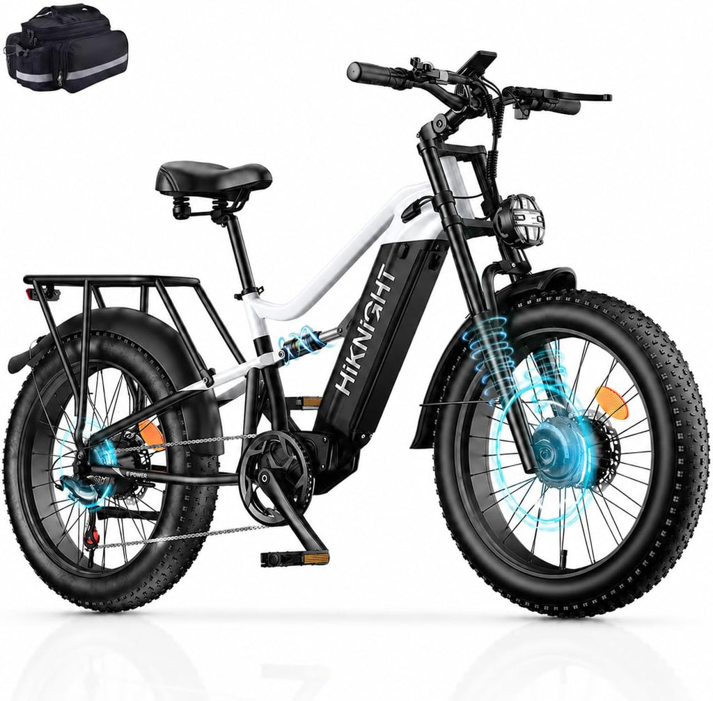 Dual Motor Electric Bike | 4000W Peak, 52V 20Ah Detachable Battery, 24" Fat Tires, 40 MPH Full Suspension All-Terrain E-Bike for Adults
