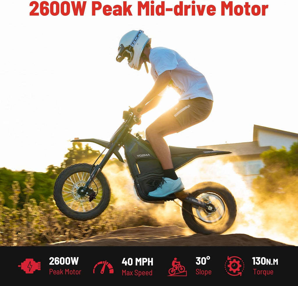 Electric Dirt Bike, 2600W 40MPH Electric-Motorcycle with 48V/23AH