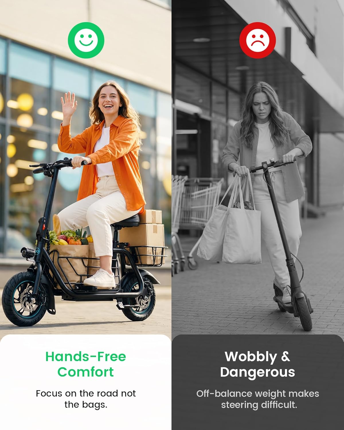 Electric Scooter with Seat for Adults - 550W Motor, Pet Basket