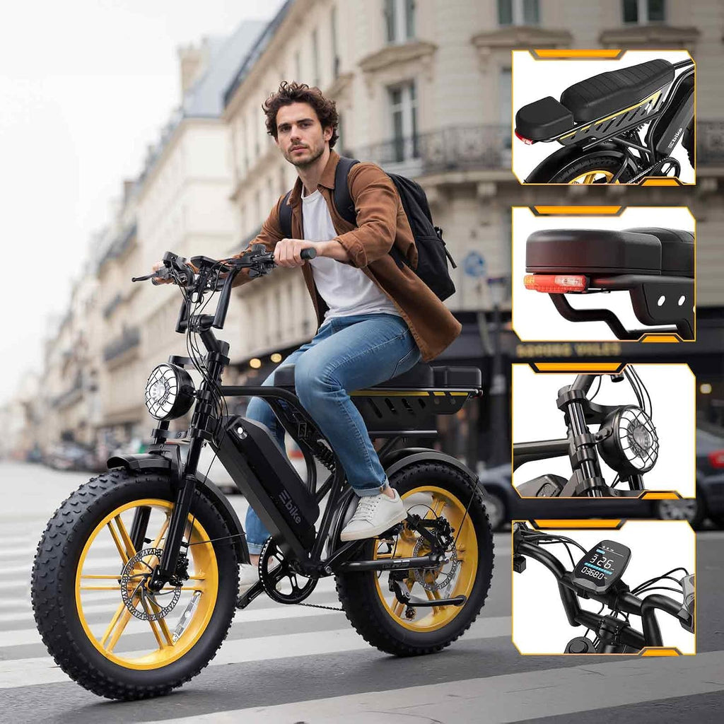 1500W Peak Folding Electric Bike with Rear Seat | 20" Fat Tire, 60-Mile Range