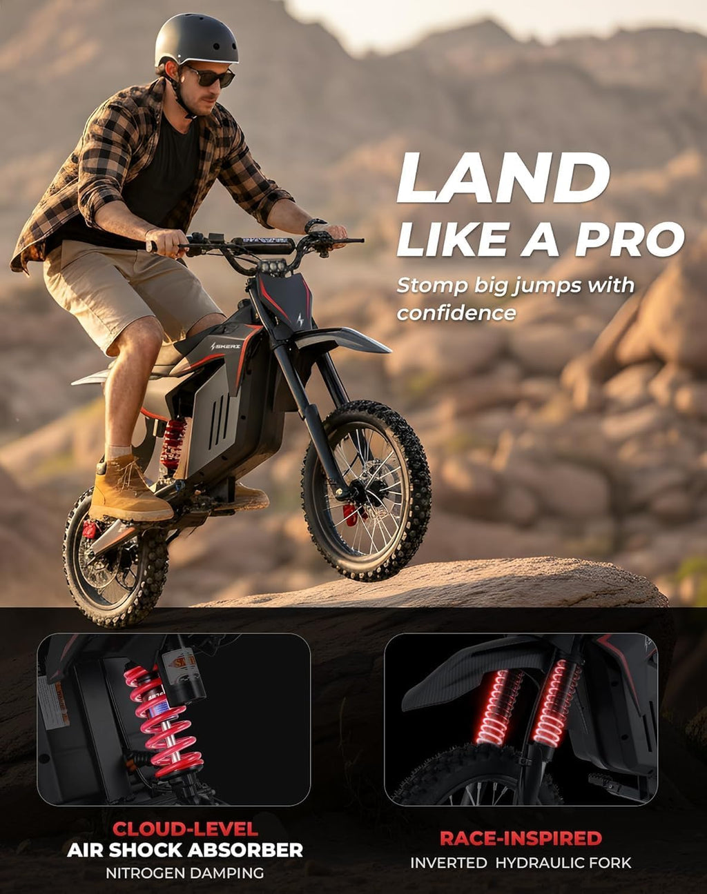 Electric Dirt Bike for Adults & Teens, 14"/12" Fat Tire 3200W Motor 37MPH Off-Road EBike, 48V 21Ah