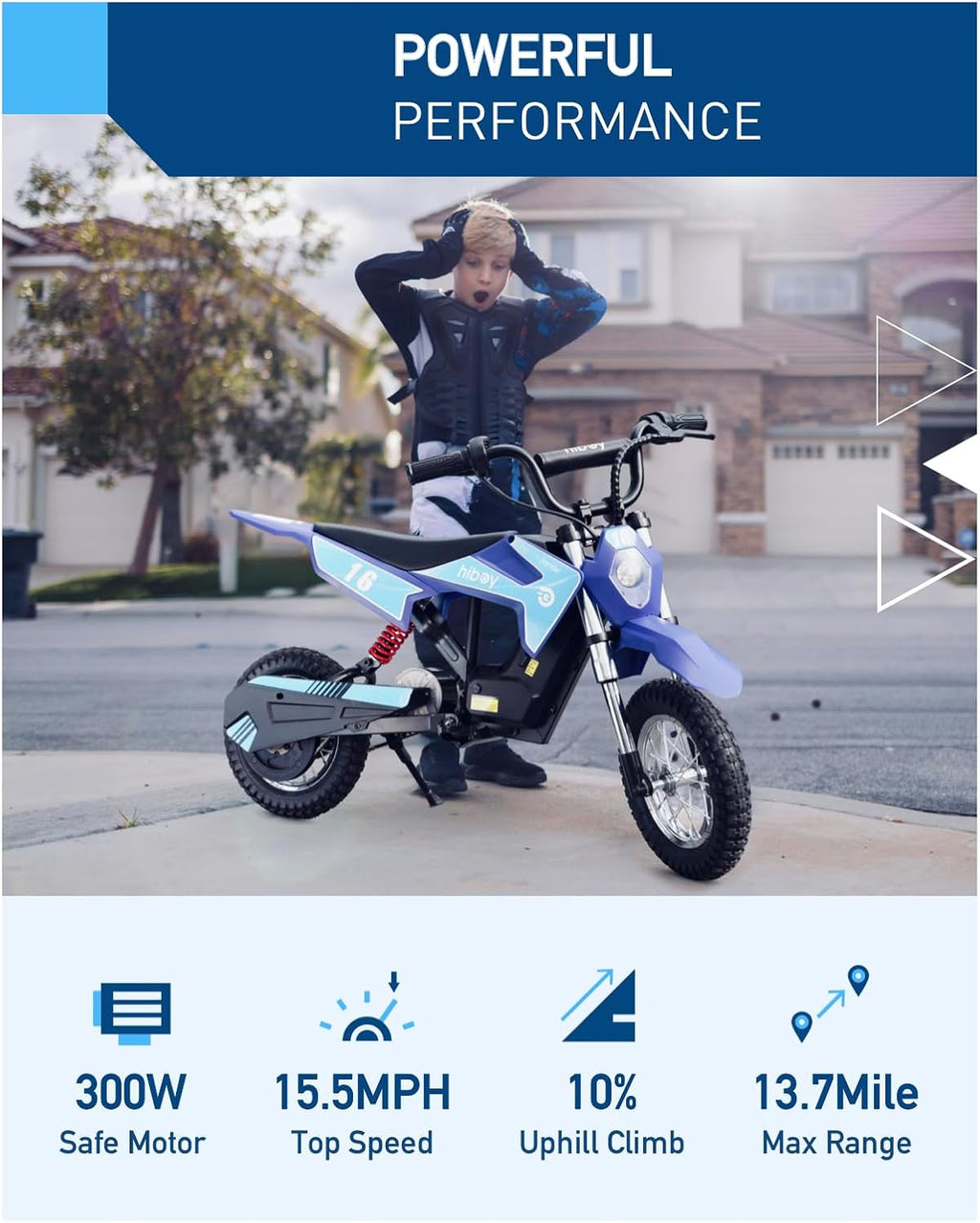 Kids Electric Dirt Rocket Motorcycle – 300W Motor, 36V Long-Range Battery, 3-Speed Modes, Off-Road Mini Bike for Ages 3-10
