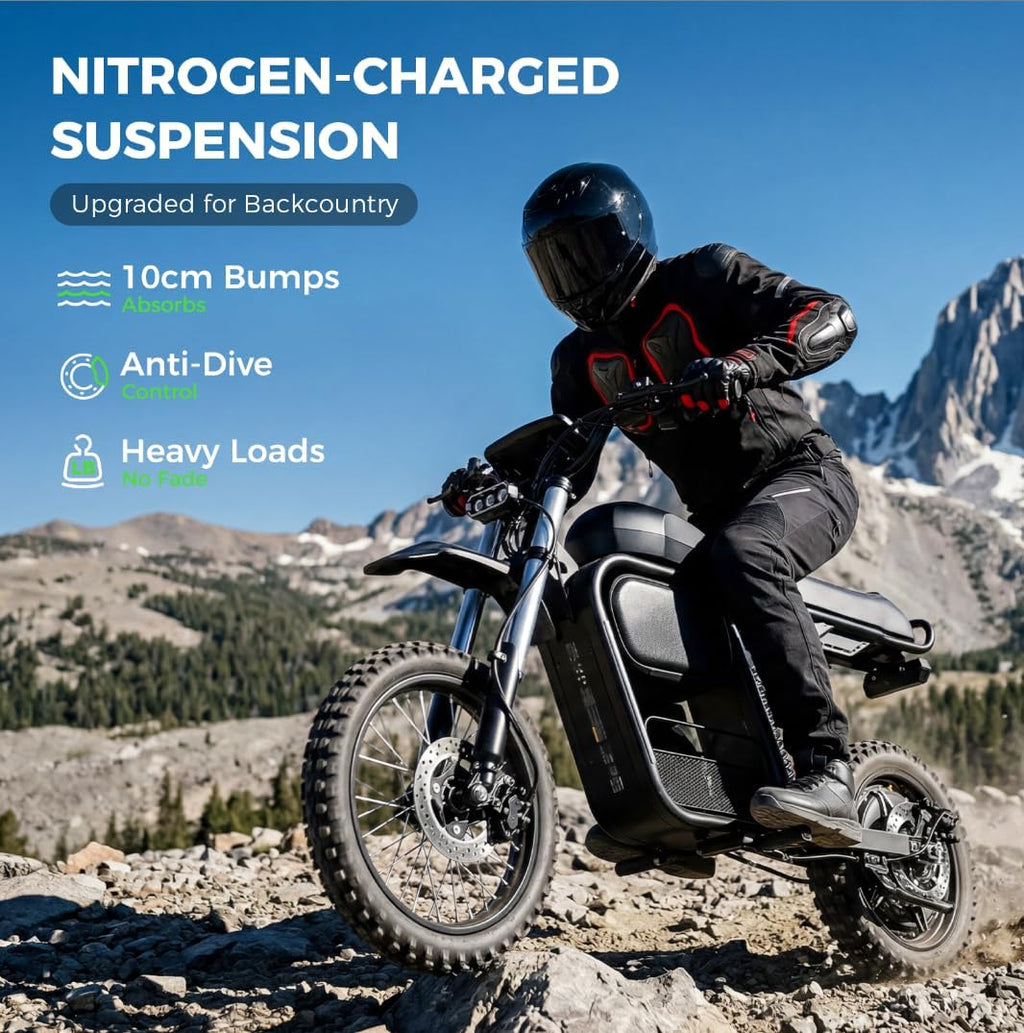 All-Terrain Off-Road Electric Dirt Bike | 5000W Peak Power & 45 MPH High-Speed E-Moto | 52V 20Ah Battery, Full Suspension Trail Bike with 8.9" TFT Display & NFC Keyless Lock