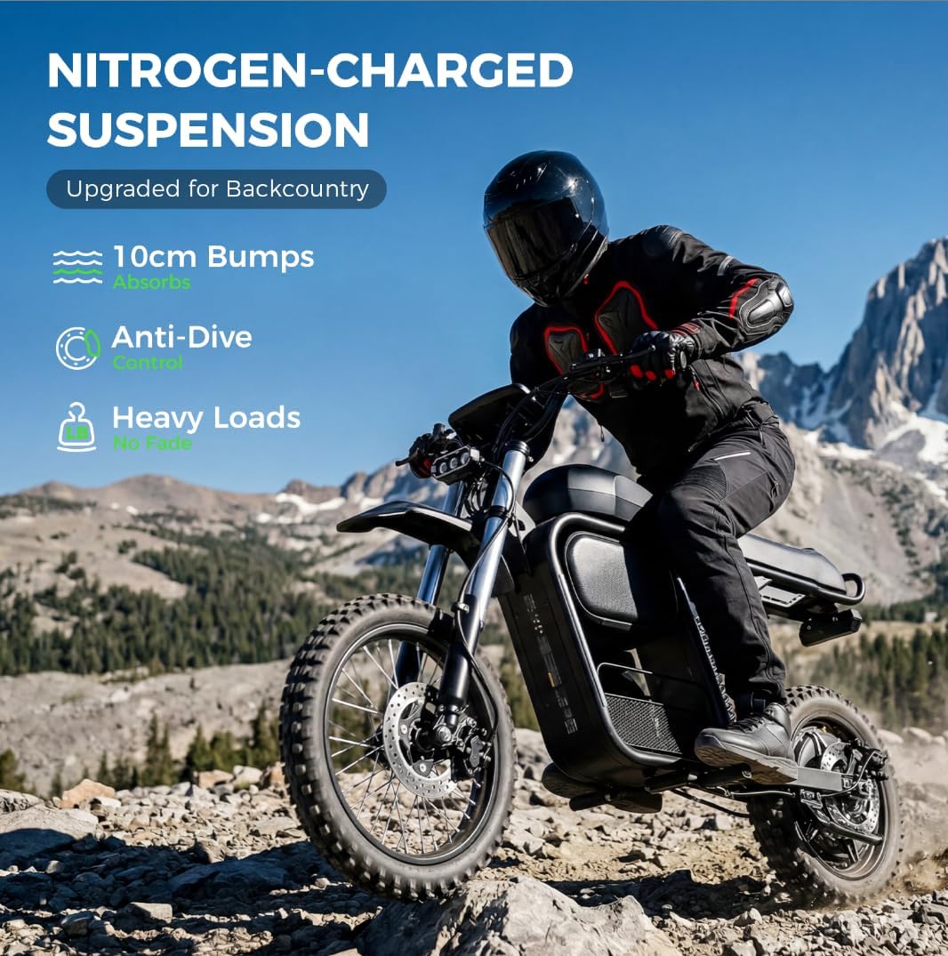All-Terrain Off-Road Electric Dirt Bike | 5000W Peak Power & 45 MPH High-Speed E-Moto | 52V 20Ah Battery, Full Suspension Trail Bike with 8.9" TFT Display & NFC Keyless Lock