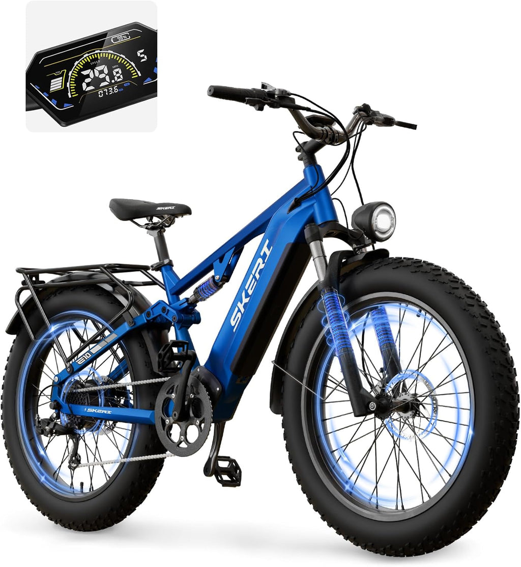 26" Fat Tire All-Terrain Mountain E-Bike | 1000W Full Suspension Electric Bicycle
