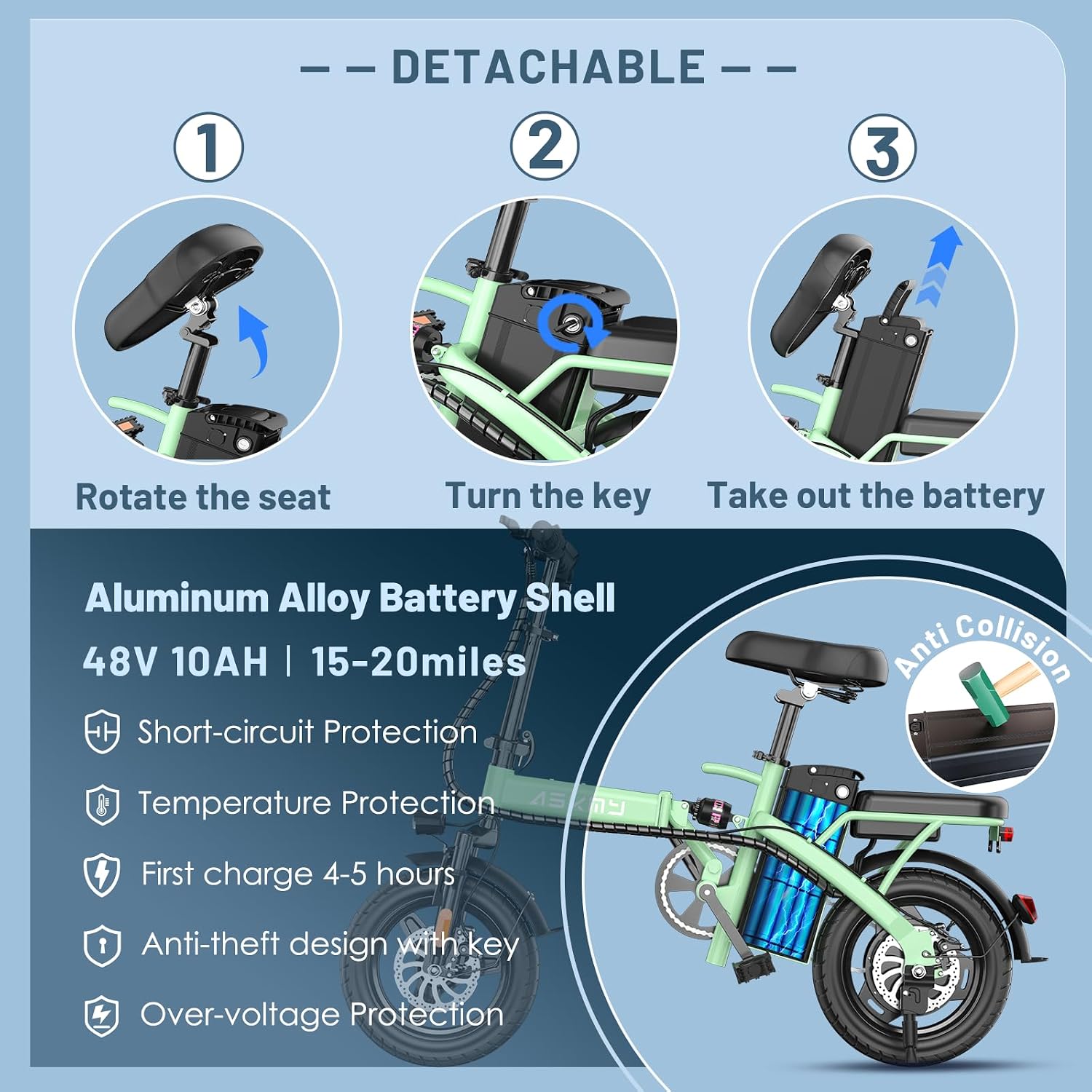 14" Compact Folding Electric Bike | High-Peak Motor & 48V Removable Battery