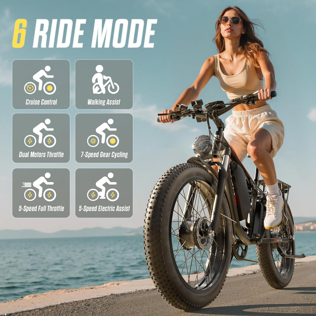 6000W Max Speed 45MPH Dual Motor Electric Bike for Adults,60V 1200Wh