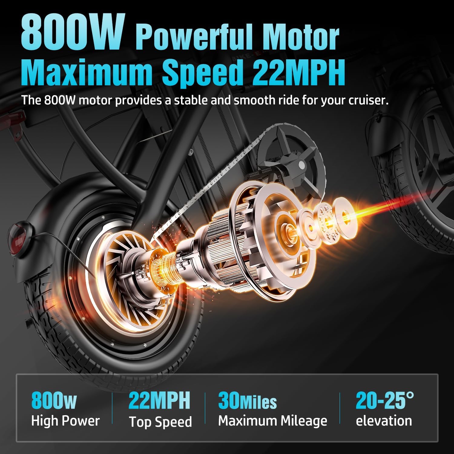 Compact 14" Folding Electric Commuter Bike – 800W Peak Motor, 22MPH Max Speed, 48V Removable Battery